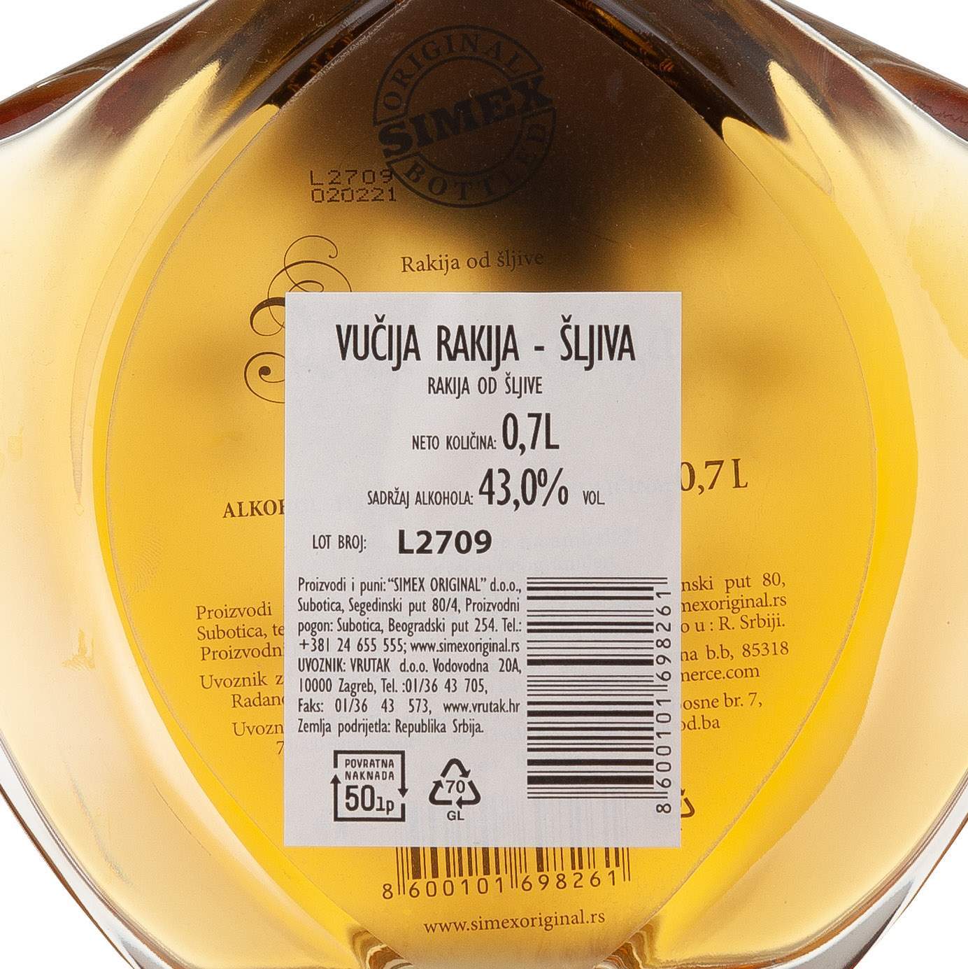 Vrutak | *RAKIJA ŠLJIVOVICA VUČIJA 0,7L SIMEX ALK.43% -4/1-