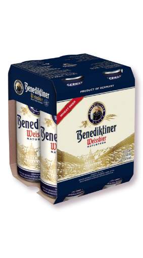 Picture of *PIVO BENEDIKTINER 0.50L 4-PACK PŠENIČNO -6/1-  5.4%ALC LIMENKA